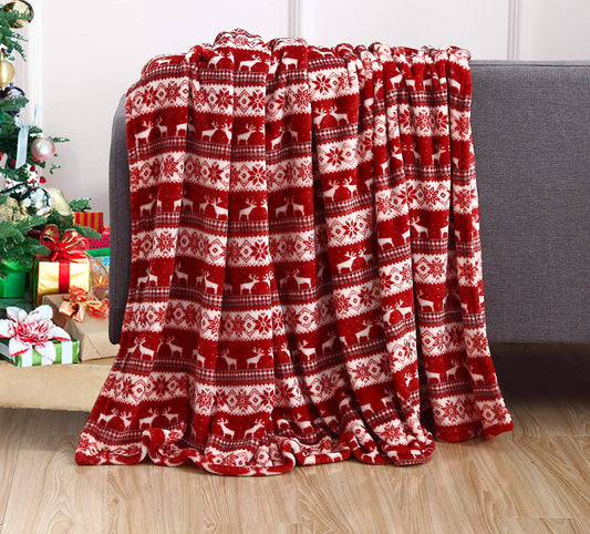 Elegant Comfort Luxury Velvet Super Soft Christmas Prints Fleece Blanket-Holiday Theme Home Décor Fuzzy Warm and Cozy Throws for Winter Bedding Couch and Gift 50 x 60 inch Double Reindeer