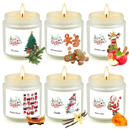 6 Pack Christmas Candles Set Christmas Candles for Home Scented Winter Holiday Scented Candles Natural Soy Wax Jar Aromatherapy Candle Christmas Candle Gifts Stocking Stuffers for Women Men Adult